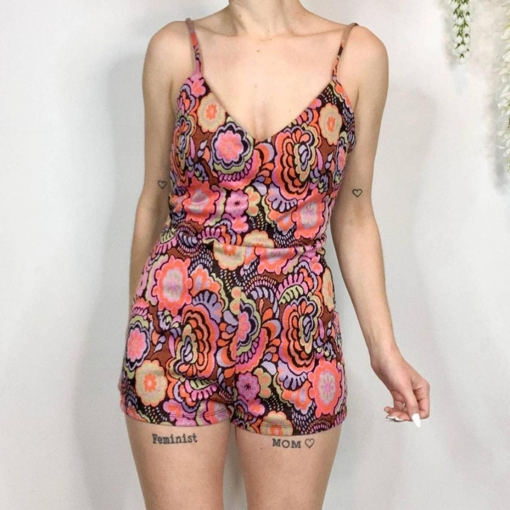 Zara Women's Pink and Orange Playsuit-romper